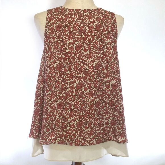 Loft Coral Beige Sleeveless Layered Keyhole Neck Top - Picture 3 of 6